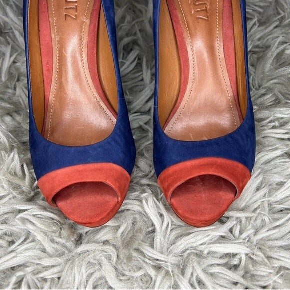 SCHUTZ blue & orange suede platform stiletto high heels women's shoe size 7 B - Picture 3 of 8